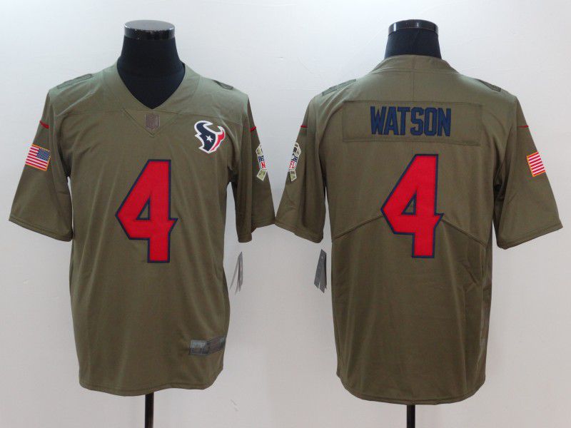 Men Houston Texans #4 Watson Green Nike Olive Salute To Service Limited NFL Jersey